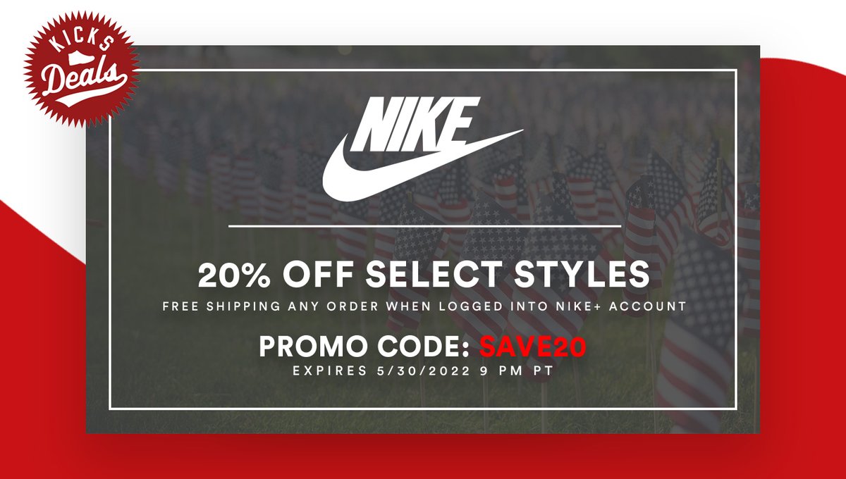 💥 Memorial Day weekend sale at @nikestore 💥 20%-50% OFF select styles + you can get FREE shipping Men -> bit.ly/3GsZCE6 Women -> bit.ly/3z6iUgS ALL -> bit.ly/3z53Ekc 👉 Use #promotion code SAVE20 at checkout