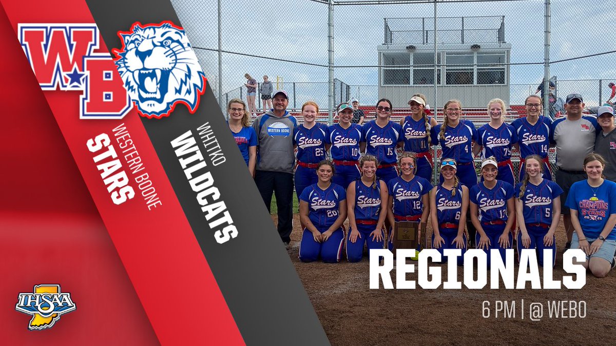 WeBoAthletics's tweet photo. SOFTBALL REGIONAL 

@WBStarsSoftball will play Whitko on Tuesday, May 31st in the @IHSAA1 Regional at Western Boone | 6 PM.

Tickets: Cash Only | $8 https://t.co/XT14YWaTwP
