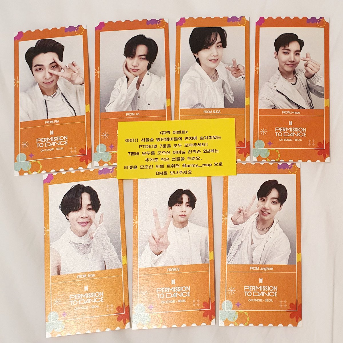 army_map's tweet photo. [Event] 
2022.05.29 일요일 am 11:00~
서울숲 방탄멤버들의 벤치들에 PTD 티켓들을 숨겨둘께요. 7멤버 모두 찾으시는 선착순 2분께는 추가로 작은 선물을 드려요💜(모든 멤버를 찾으시는 분은 DM을 보내주세요) https://t.co/ep1bJeytLy