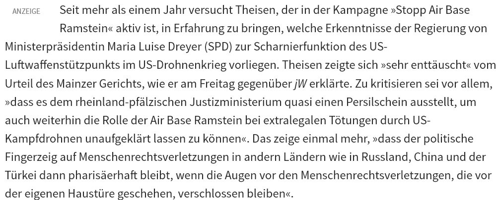 zoolooy's tweet photo. Die Gesetze gelten für Miltär/Geheimdienste nicht: wieder der traurige Beweis einer Verhöhnung des "Rechtsstaatsprinzips".
(Hast du diese Info woanders gelesen? Wieder ein Grund @jungewelt zu abbonieren!)
#StoppRamstein
https://t.co/la7nTBN0jI https://t.co/EFWiuvxsGY