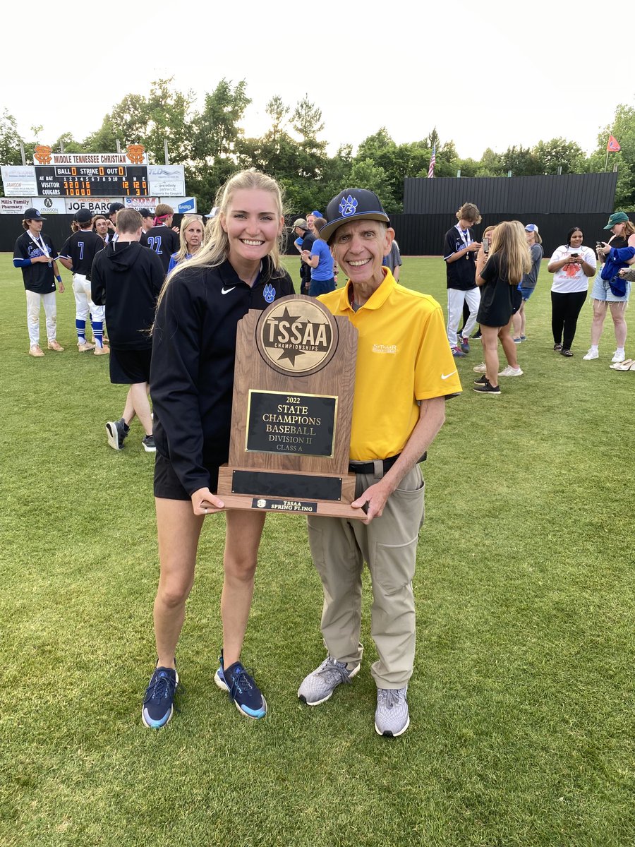 LodgeDefender's tweet image. Hannah Jernigan  ATC &amp;amp; Chris Snoddy ATC holding 2022 state baseball championship trophy
