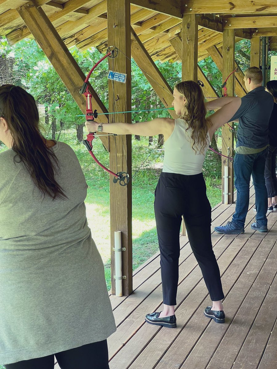 SpragginsLab's tweet photo. How does our team de-stress on a Friday? How about some 🏹 at the @VanderbiltCDB retreat. Everyone brought out their inner Katniss/Hawkeye. https://t.co/y588Jm92JH
