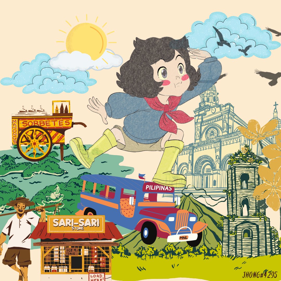 Koo is riding on top of a jeepney while exploring my home country, the Philippines 🇵🇭! Our country has 7640 islands so imagine the beautiful places that Koo can visit. Featuring some of the things Philippines is well known for. #IsekaiArt #ShogunArtChallenge
