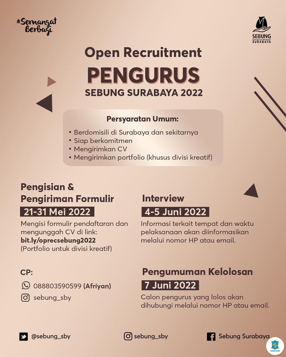 sbyfess's tweet image. -rek ayo yang suka ikut kegiatan sosial bisa daftar jadi pengurus ya. Langsung cek ig @sebung_sby