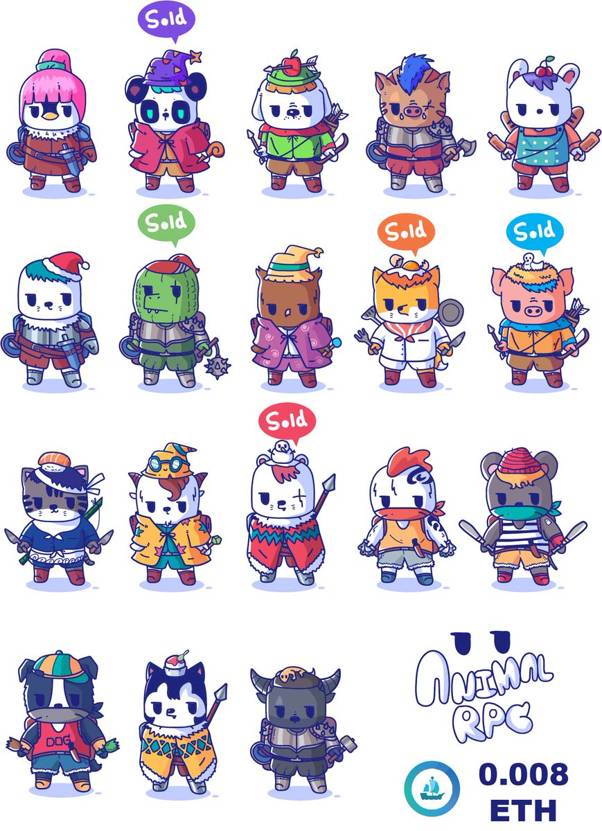 COLLECTION >ANIMAL RPG<
DROP 18 / SOLD 5

CLASS 1ST LEVEL 10
PRICE
0.008 ETH

AVAILABLE ON
opensea.io/collection/ani…

#Ethereum #nftcollector #NFTCommunity #NFTdrops #OpenSeaNFT #NFTartist #NFTs
