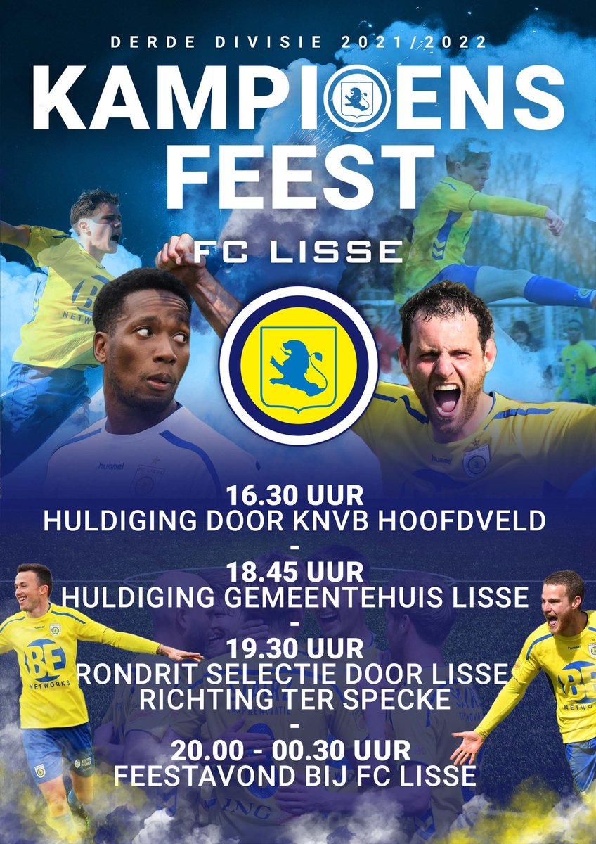 FCLisse's tweet photo. 🏆 KAMPIOENen verdienen feest 🎉 Check hier het verdere programma van vandaag 👇🏻 💙💛 #lissta https://t.co/65OmZgWHBf