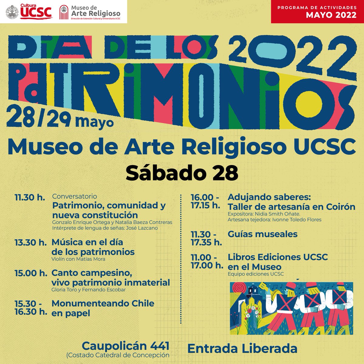 Este 28 y 29 de mayo se conmemora el Día de los Patrimonios en Chile, ocasión en la que saludamos a quienes integran y trabajan en el Museo de Arte Religioso UCSC, espacio dedicado a la conservación y exposición del patrimonio religioso y cultural de Biobío y Ñuble.