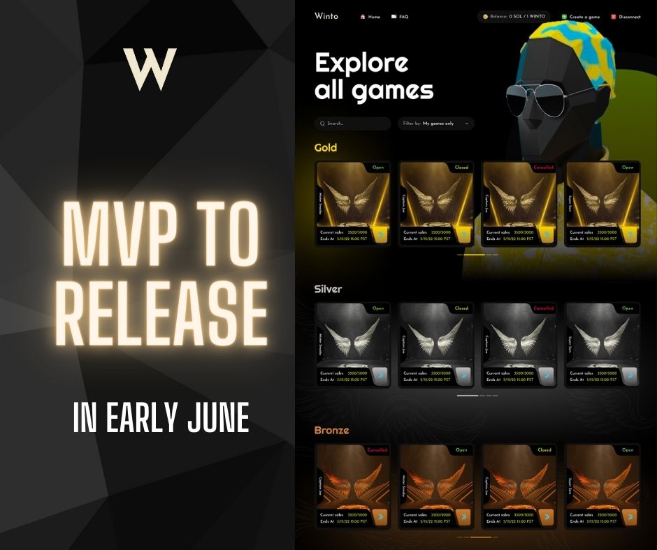 Winto_io's tweet photo. GM early Wings holders!🥳

We're gonna release the MVP and hold the very first #BlueChip raffles on our platform in early June.
Chances for anyone to own free NFTs, so stay tuned!

If not minted yet, still time for you: ➡️https://t.co/ZbgxXkgrlY

#raffle2earn #NFTCommunity #NFTs https://t.co/Hf84hxIXUy