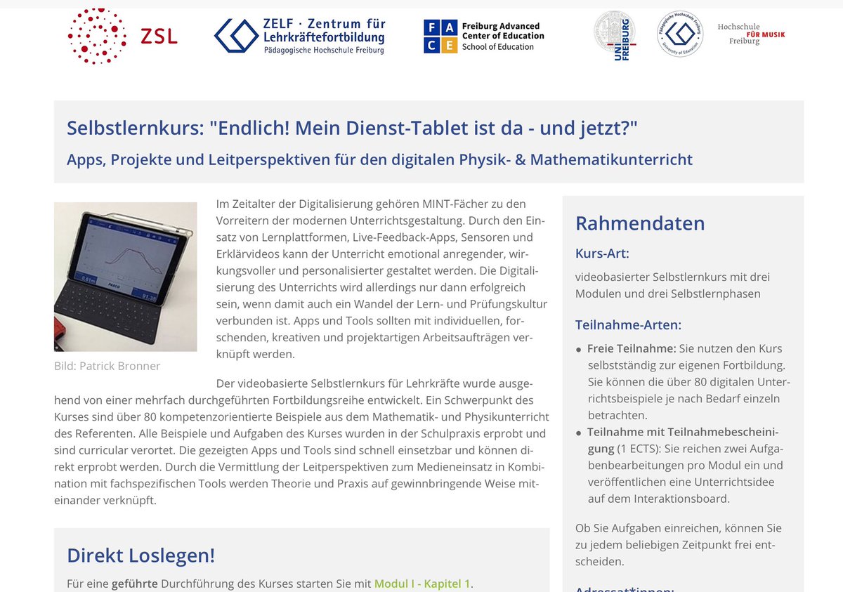 In wenigen Tagen wird er online sein … der neue Selbstlernkurs: 
„Endlich! Mein Dienst-Tablet ist da - und jetzt?“ 
In drei Modulen (25 h) geht es um Projekte, Apps &amp; Leitperspektiven für den digitalen #MINT-Unterricht. 
Geeignet für LehrerInnen, Refs &amp; Studis. #twlz #edubw