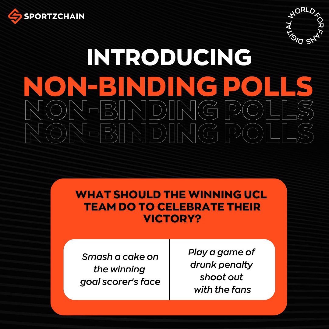 SPORTZCHAIN's tweet photo. The choice is now yours 👊

Enter the digital world for fans and vote for team decisions through Binding and Non-Binding polls ✅

👉 https://t.co/uAR6FgTXCm

#crypto #sportstoken #ucl #altcoins #fantokens #sportsfans
#realmadrid #liverpool #BeTheGameChanger #OneDigitalWorld https://t.co/oDxs72ZAtj