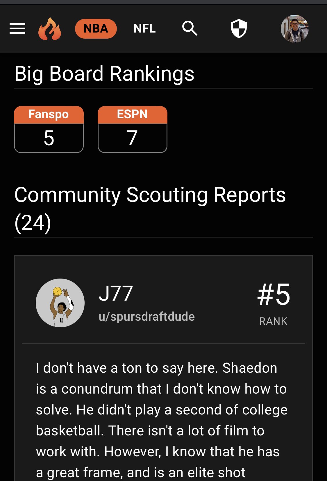 All scouting reports from everyones big boards show up under draft players profiles now