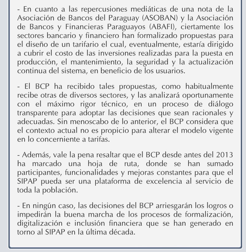 acostasamu's tweet photo. #LOÚlLTIMO: el #BCP acaba de informar que: “el contexto actual NO ES PROPICIO para alterar el modelo vigente en lo concerniente a tarifas. En ningún caso se arriesgarán los logros en el proceso de digitalización”. @5diasPY https://t.co/yVO8pXKCLe