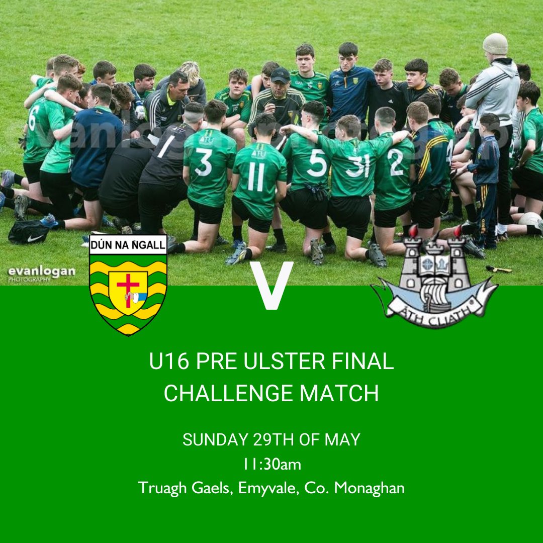 DonegalGAA_Academy (@donegalgaaa) on Twitter photo 🚨 FIXTURE CHANGE 🚨
This Sunday our U16’s will be playing Dublin in a Pre Ulster Final Challenge match!!
The boys have been putting in a lot of hard work and dedication to date. Why not stop by on your way to the Ulster Final and show the boys some support💚
<a href="/officialdonegal/">CLG Dhún na nGall</a> 🚨 FIXTURE CHANGE 🚨
This Sunday our U16’s will be playing Dublin in a Pre Ulster Final Challenge match!!
The boys have been putting in a lot of hard work and dedication to date. Why not stop by on your way to the Ulster Final and show the boys some support💚
<a href="/officialdonegal/">CLG Dhún na nGall</a>
