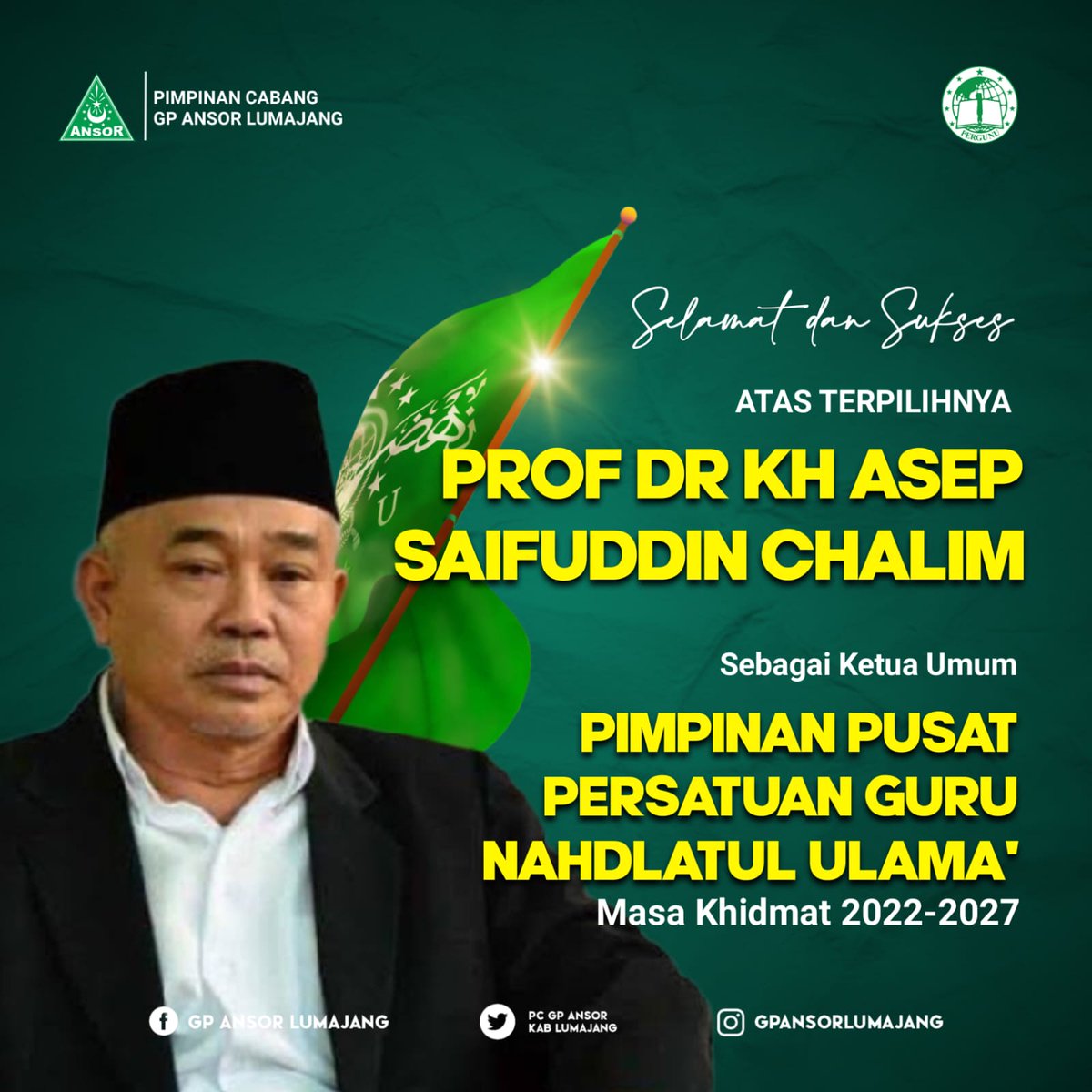 pcgpansorkablmj's tweet photo. Selamat dan Sukses atas terpilihnya Prof. DR. KH. Asep Saifuddin Chalim sebagai Ketua Umum Pimpinan Pusat @PerguNU @nahdlatululama Masa Khidmat 2022-2027
#pergunu
#SpiritBaruAnsorJatim
#SpiritSahabatAnsorLumajang https://t.co/7NylBoER1M
