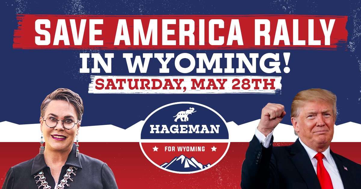HagemanforWY's tweet image. I look forward to joining the 45th President of the United States, Donald J. Trump in Wyoming as we fight together to Save America! Sign up now! bit.ly/3GkbKqW