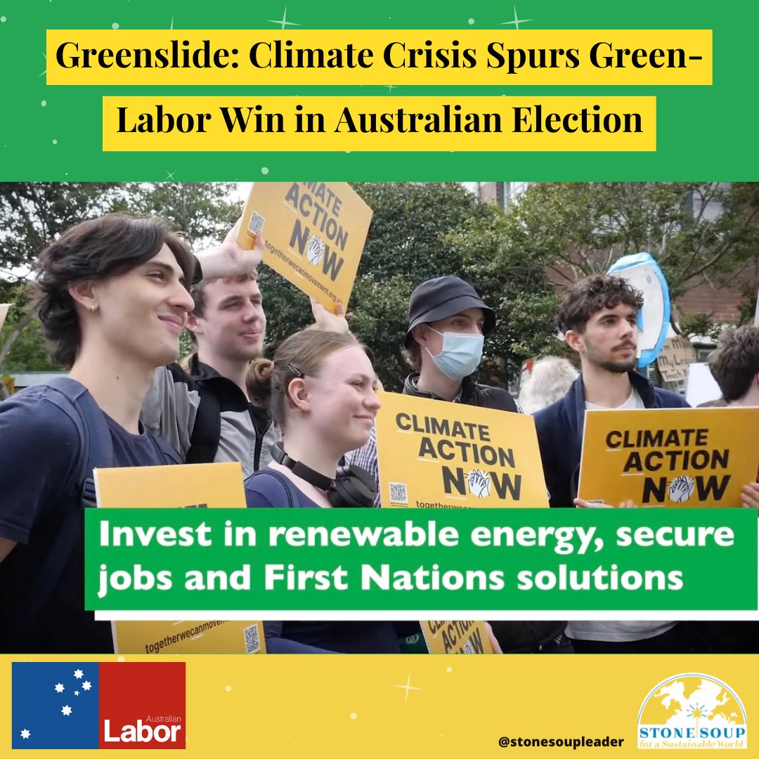 stonesoupleader's tweet photo. ‘THANK YOU #SchoolStrike4Climate and #Australia for electing candidates who are pushing for stronger change. CONGRATULATIONS #AnthonyAlbanese #Labo
.
@stonesoupleader @StrikeClimate
#Australia #Australielection #weputpeoplefirst
.
https://t.co/EDEqNRyKjJ
https://t.co/z5vaiIIWg9 https://t.co/vBkOvXm5oI