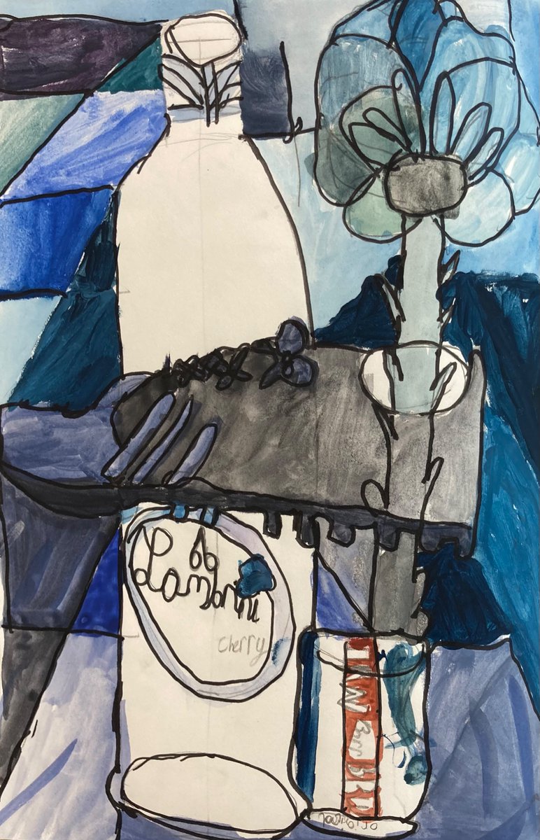 Couldn’t be prouder of my S1s this placement - they worked hard to create these Cubist inspired still life pieces, drawing tricky objects, learning about tints, shades and harmonious colour as well as paint handling skills along the way!