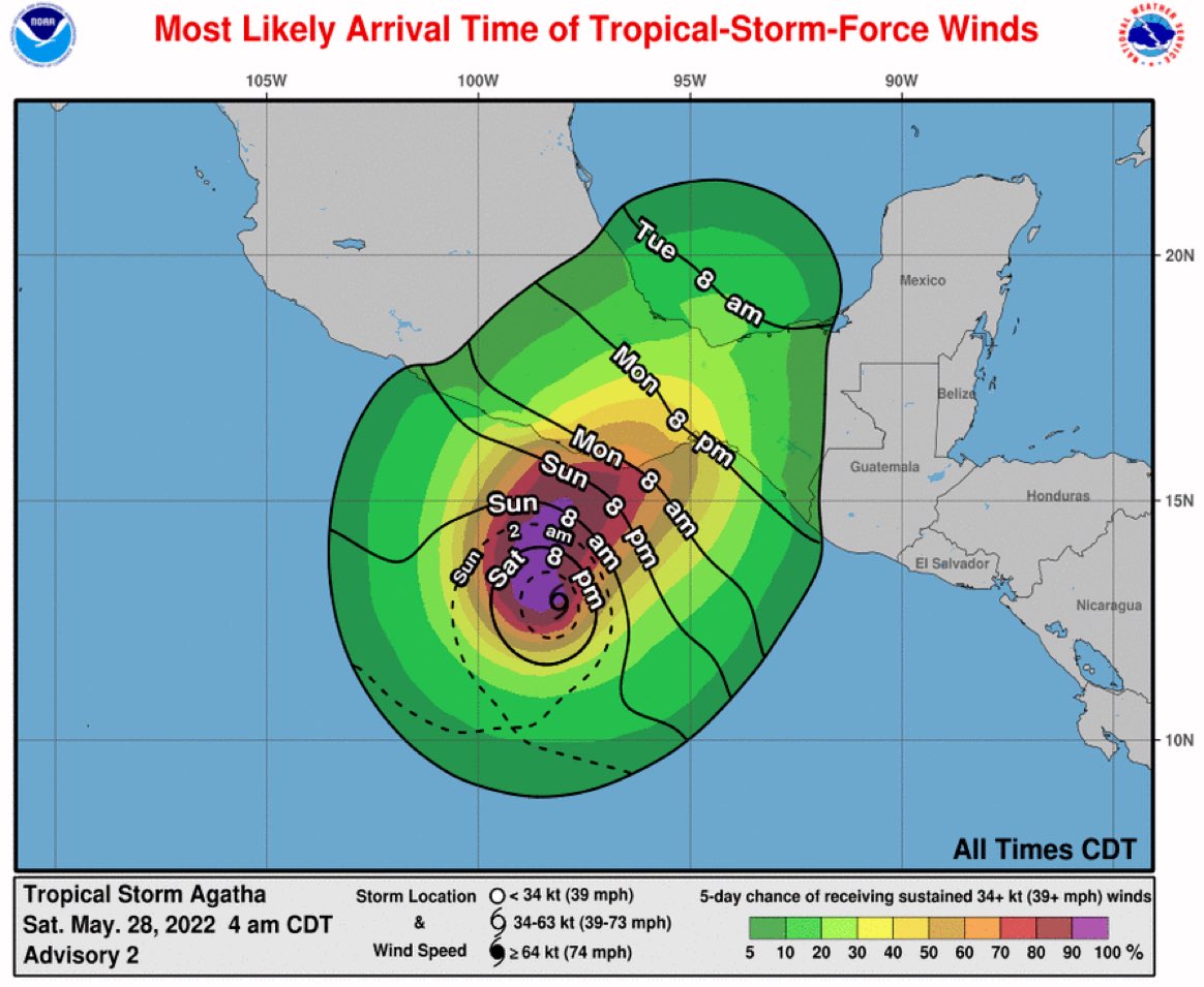 AlertaNews24's tweet photo. 🇲🇽 | AHORA: Se forma frente a la costa de México la primera tormenta tropical de la temporada de huracanes de 2022 en el Pacífico. Se espera que Agatha se convierta en huracán y se dirija hacia tierra. https://t.co/N5spOLVLEq