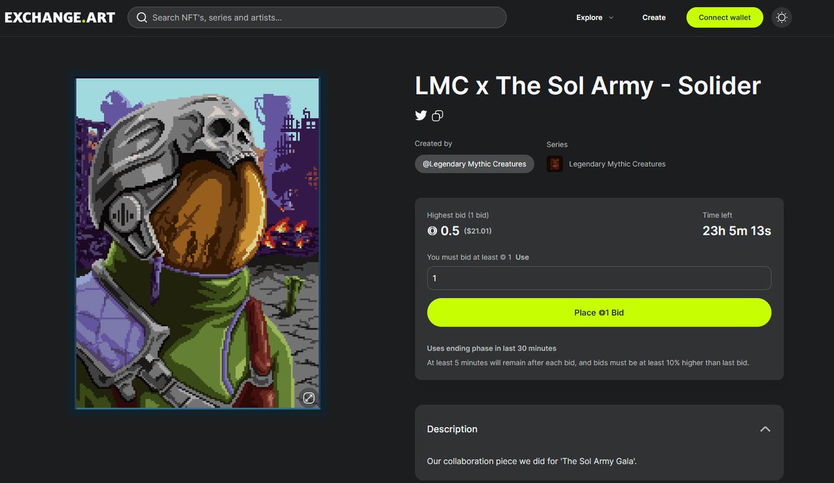 Auction Update

Around 23 hours left to bid on this piece we have as a collab with <a href="/The_Sol_Army/">The Sol Army</a> also the holder will get the benefits we gonna bring in near future in our discord server current bid is 0.5 SOL good luck to everyone participating 🔫❤️‍🔥