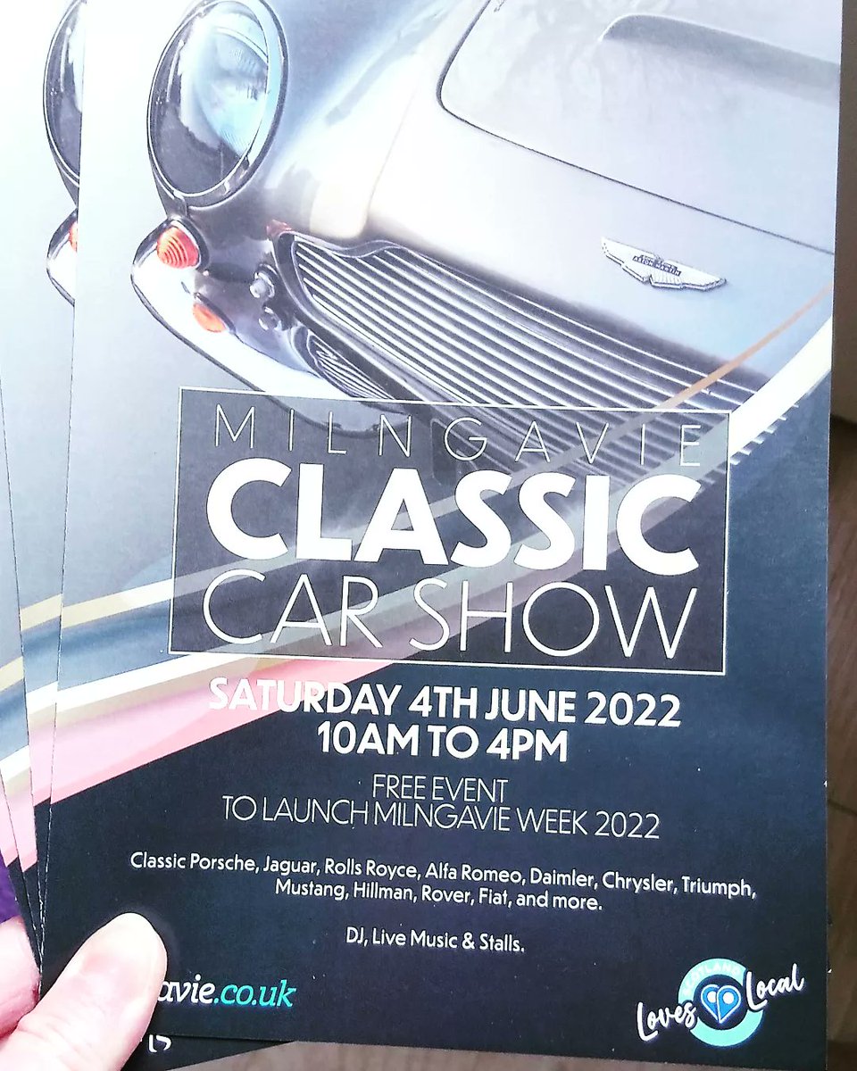 #Milngavieweek next Sat 4th June with the #classiccarshow 10-4pm FREE entry for all the family, fun day out in #milngavie town centre.  LIVE MUSIC on the day &amp; many more events: Spot the Error, new Milngavie History Trail &amp; #bearsdenmilngaviehighlandgames Sat 11thJune 11-5pm Free