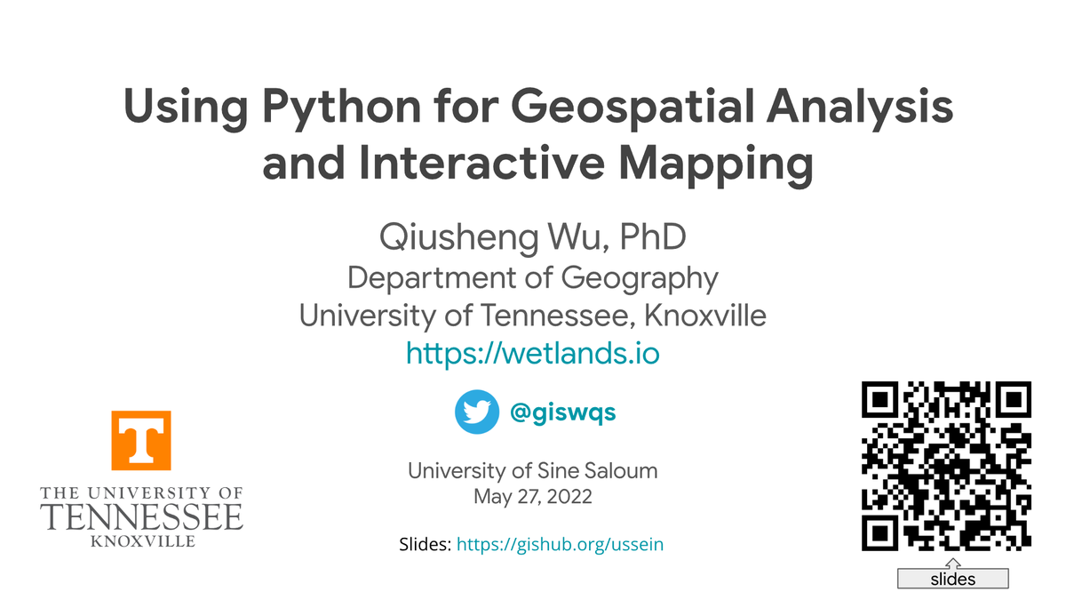 Video recording of my presentation at the webinar hosted by Dr. Labaly Toure at the University of Sine Saloum, Senegal

Title: Using #Python for #geospatial analysis and interactive mapping
Video: youtu.be/HeWtAeOyWQY

#EarthEngine #geemap #leafmap #opensource