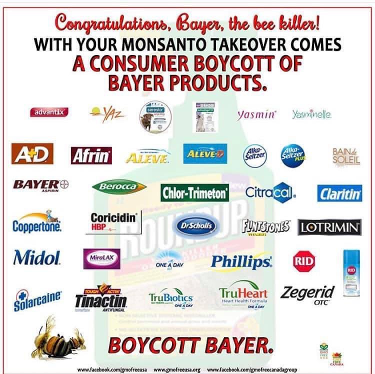 NonGMOToronto's tweet photo. Do you #BOYCOTT #BeeKiller #BAYER or are you still giving your $ to them? #BAYN #BAYRY #Divest https://t.co/AAR492hH8X