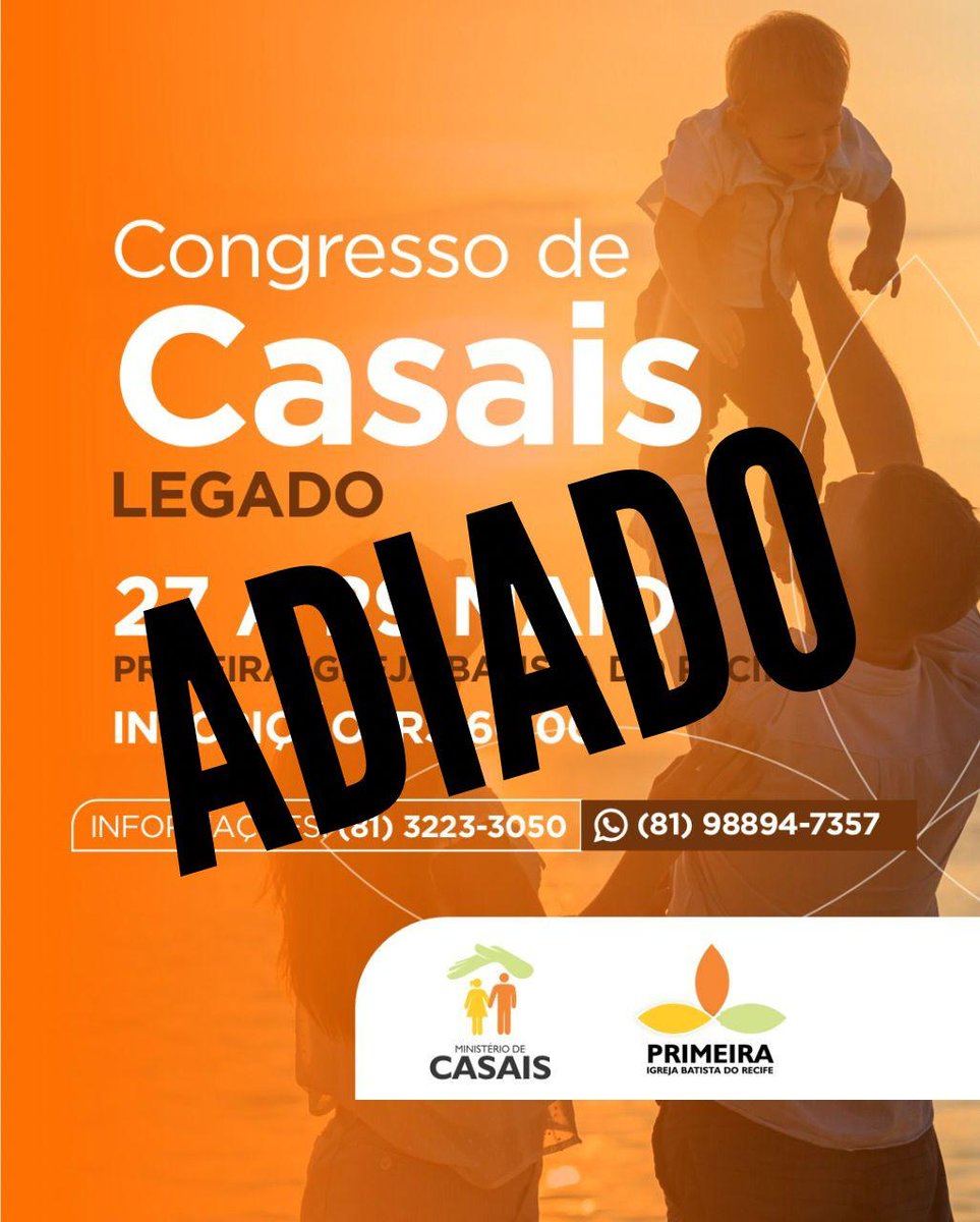 pibrecife's tweet photo. Em razão das fortes chuvas, nosso Congresso de Casais será adiado. Em breve passamos informações da nova data.

#pibrecife 
#congressodecasais https://t.co/TtvZ9PFKVR