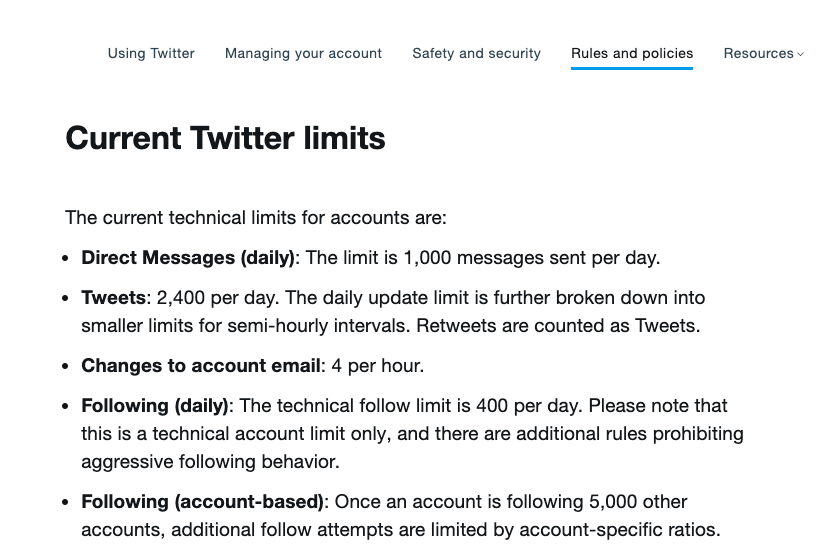 None of these @Twitter limits are aligned with the goal of human-to-human interactions <a href="/elonmusk/">Elon Musk</a> 

Like 1 tweet every 36 seconds during 24 hours is not human behavior. Neither is changing your account's email address 4 times per hour.