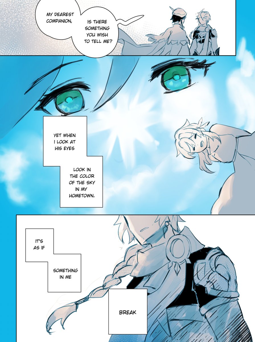 [1/2]

"The color of your eyes is like the sky in my hometown" 

- Traveller in Prologue: Act III - Song of the Dragon and Freedom

#venti #aether #venther 