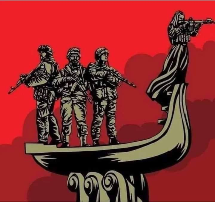 EuromaidanPress's tweet photo. Today the city of Kyiv celebrates its 1,540th birthday.

Here's Andriy Yermolenko's illustration "Kyiv Founders Monument reworking" (the founders of Kyiv are princes Kyi, Shchek, Khoriv, and their sister Lybid according to medieval chronicles). https://t.co/qX0wQTWSMW