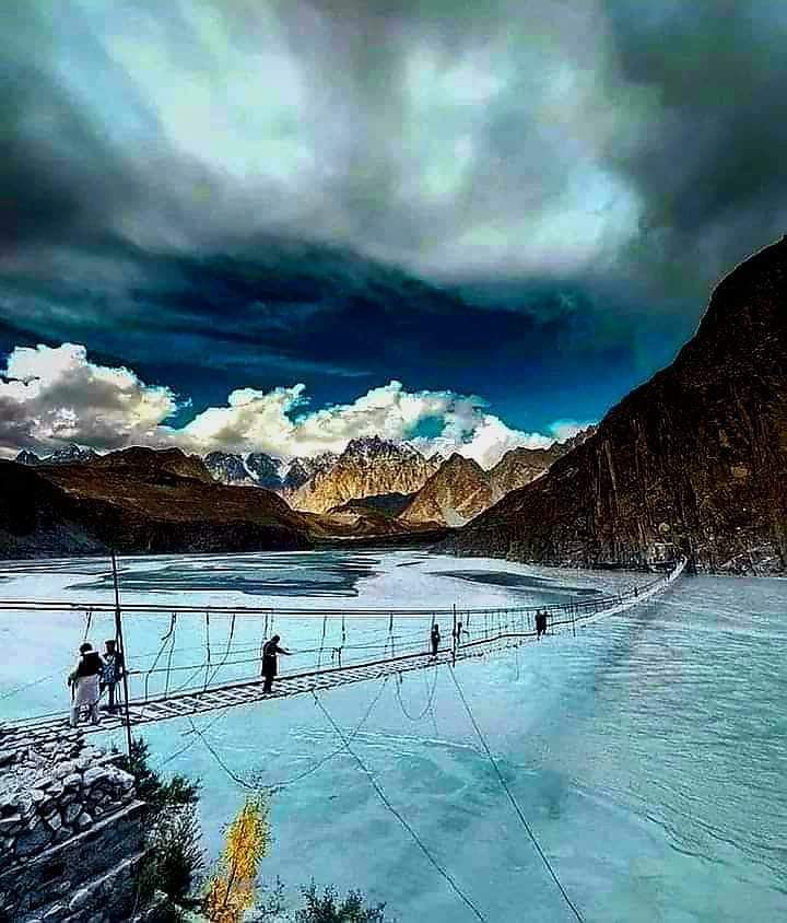 A breathtaking shot of the famous Hussaini Suspension Bridge in Hunza,Gilgit Baltistan.