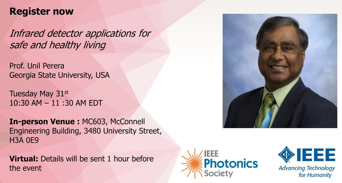 DatacomMcGill's tweet photo. Join Prof. Unil Perera, Prof. @GeorgiaStateU , for our second @IEEEPhotonics  Distinguished lecture of the season @mcgillu #IEEE #Montreal #photonics
Register @ https://t.co/EKEyFEhbNl https://t.co/saRiJl7jBh