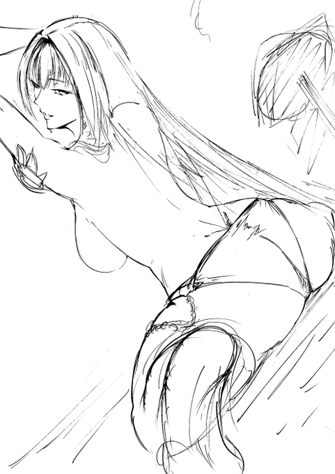 ここの所、暑い日が続きますネェ!(°Д°)まだ全然途中ですけどまた水着のスカサハ師匠描いてます 