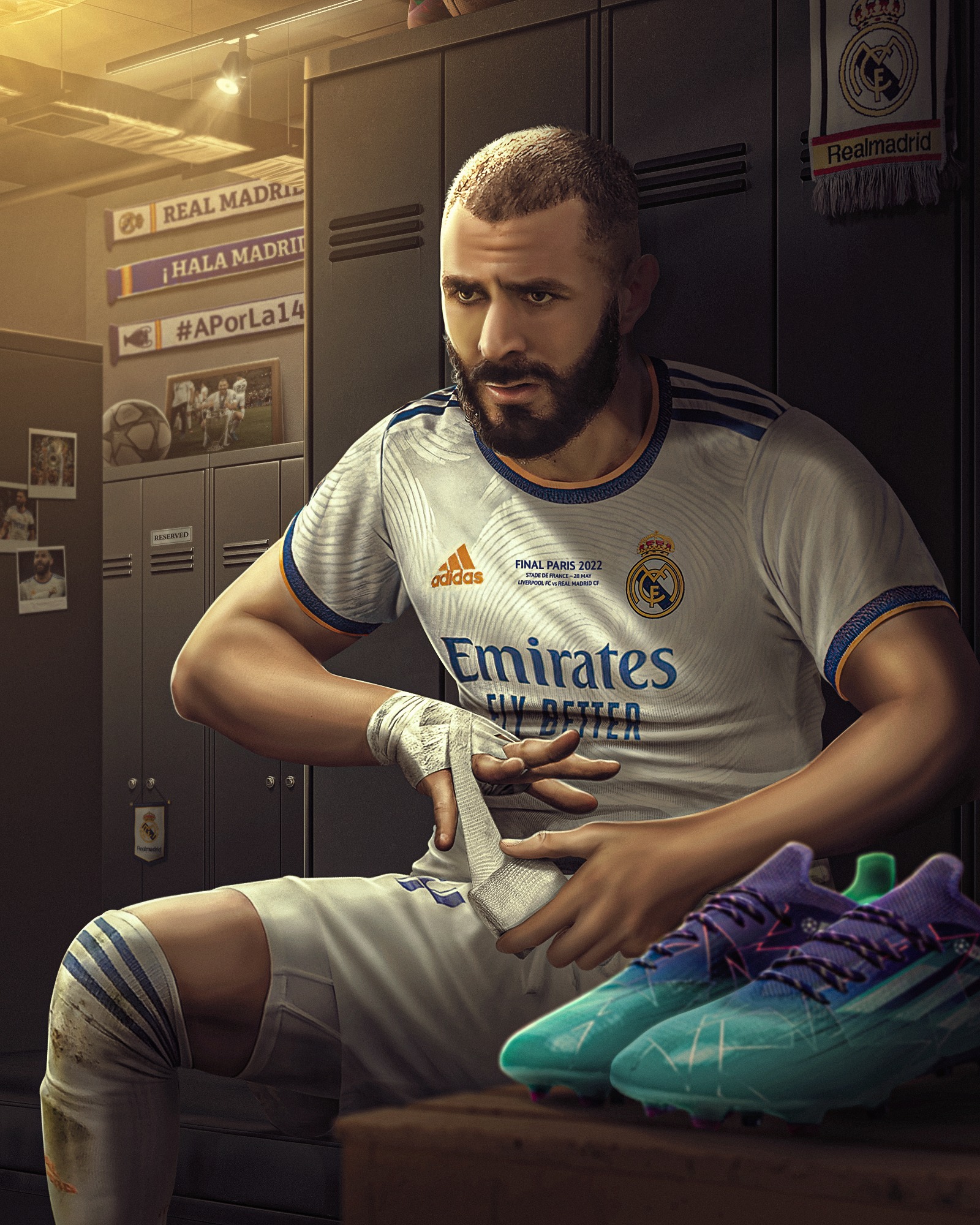 Real Madrid C.F. on "✨ @Benzema. Equipación. Botas. Vendaje. Magia. @adidasfootball #UCLfinal | @ChampionsLeague https://t.co/GM1QKRlqbv"