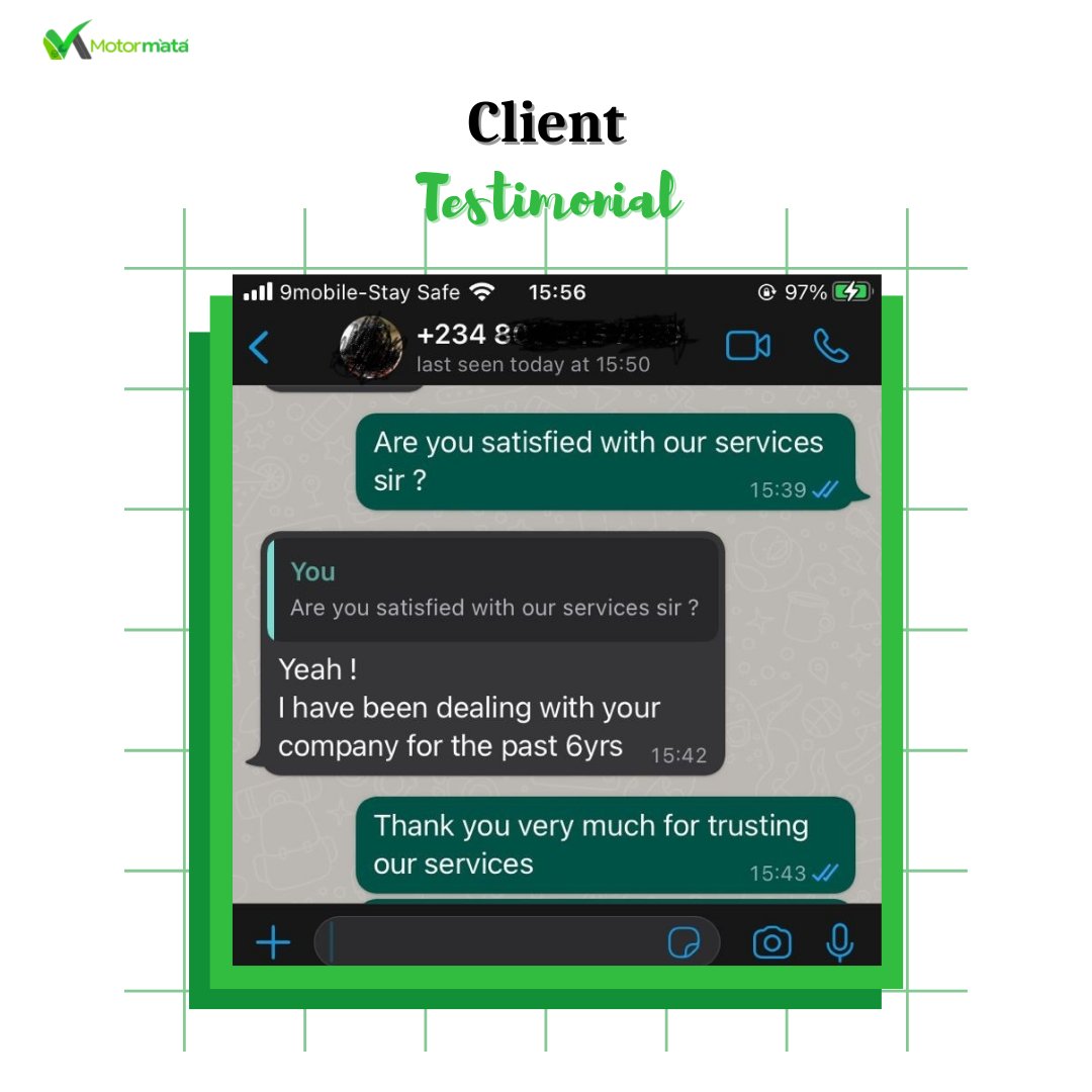 motormata's tweet photo. it's quite evident, the quality of service speaks for itself...
.
.
#motormata #clientfocused #customersatisfaction 👍💯 https://t.co/lv7DX8T6Xp