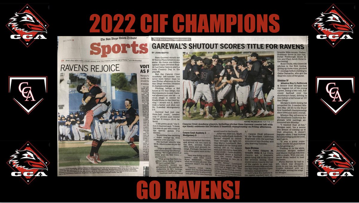 ccaravensbasebl's tweet photo. 2022 CIF Champions! ⁦@CCARaven⁩ ⁦@canyoncrestAD⁩ https://t.co/ypAYlKEVLJ