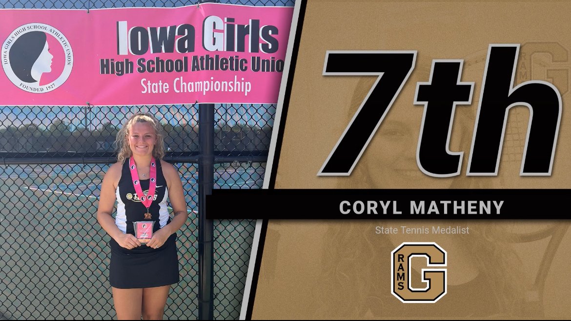 Coryl Matheny defeats Mary Rolfstad 7-5, 3-6 (10-8) to place 7th overall in singles at the State Tennis Tournament. Congratulations Coryl on an outstanding senior season and a great Glenwood tennis career!