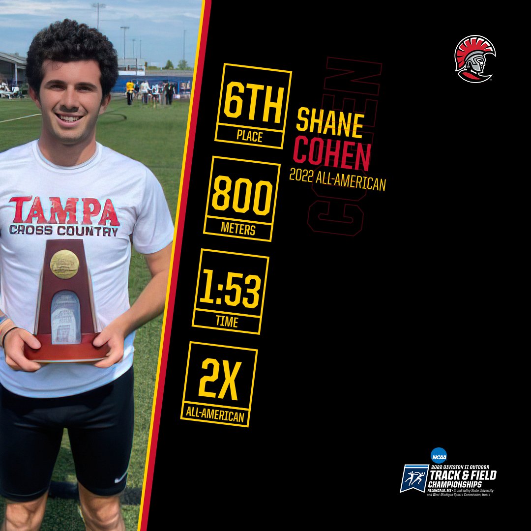 UTampaXC's tweet photo. Congrats to Shane Cohen for another All-American performance, as the sophomore finished 6th in 800 at NCAA Championships. #TampaTrack #StandAsOne ⚔️🛡 https://t.co/TVdgKJLGlS
