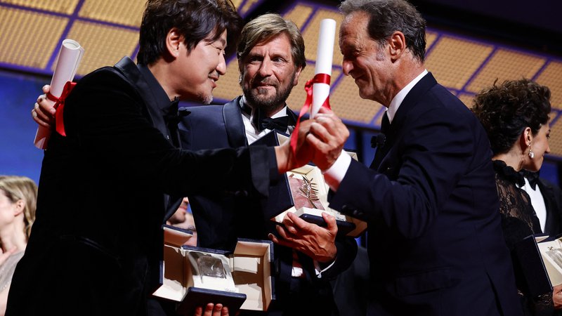 Cannes power trio: Song Kang Ho, Ruben Östlund, and Vincent Lindon.