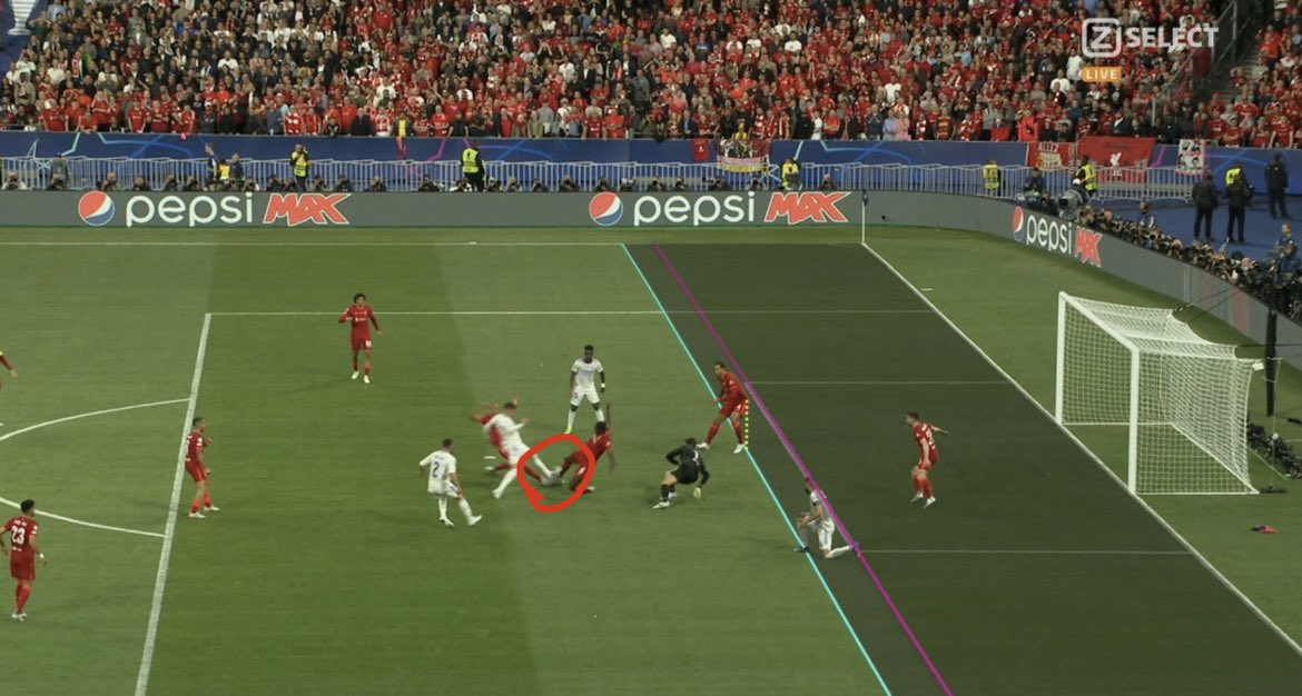 teeyago's tweet photo. @GlazersOut2112 @PaulWal34669606 @vibinlikeyou @trueindiangrit @markgoldbridge Ball deflected off the Liverpool player but the initial kick was by the Real Madrid player here so its def offsides https://t.co/dPZS7xmYo8