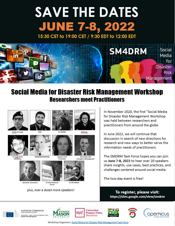 Hope you can attend the June 7-8 Social Media for Disaster Risk Mgmt Workshop: Researchers Meet Practitioners. 20+ int'l spkrs/panelists will share insights that will aid research &amp; tech in transforming #smem - Pls register: sites.google.com/view/smdrm
#smdrm #emgtwitter #sm4drm