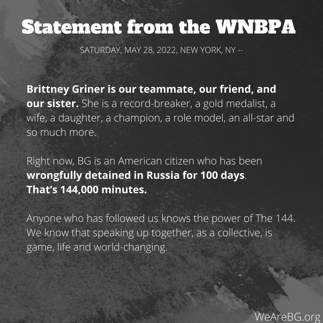 ChrisBHaynes's tweet photo. The @TheWNBPA is urging all to sign the https://t.co/vPbO5fjz7D petition to help free WNBA star Brittney Griner, and is asking all athletes in professional sports to hold their own media blackouts to bring attention to the matter. https://t.co/rKg4CUoVLF