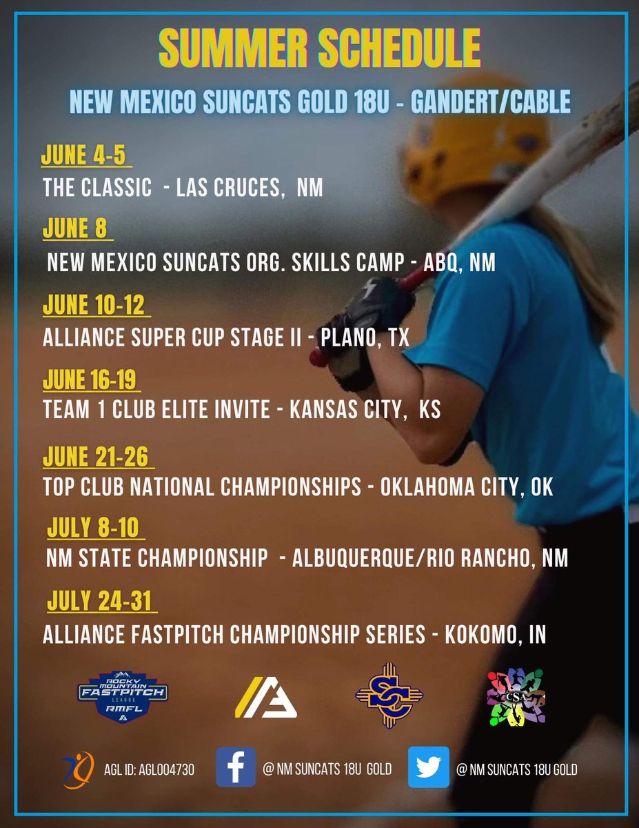 👀 at our schedule <a href="/THEkhawk13/">Kristen Hawkins</a> Hope say👋 out on the🥎 trail🤙🏼!! @NM_Suncats_16U