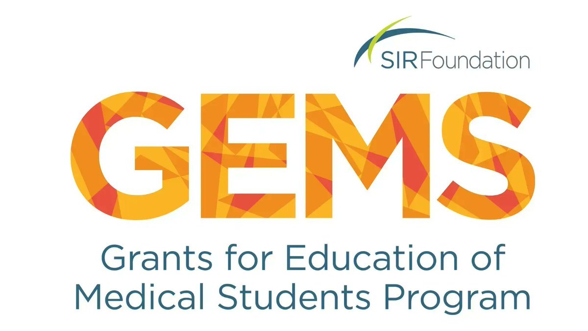 Apply now for the #SIRFoundation GEMS program, featuring an 8-wk virtual curriculum, support for visiting clerkships, attendance at next year's Annual Meeting, and a stipend! Cycle 2 deadline is June 30th. 

sirfoundation.org/get-funded/med…

#MedTwitter #MedStudentTwitter #futureradres