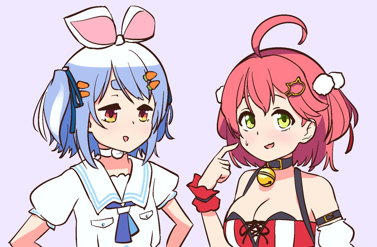 さくらみこ ,兎田ぺこら 「#ぺこらーと 
 #miko_Art 
新髪型 」|しおらしいサマンサのイラスト