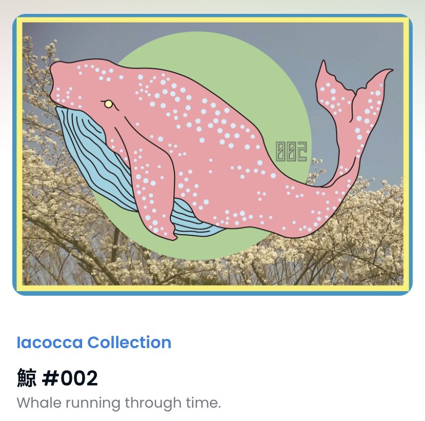 Hi ! I want to introduce you my new artwork😘😘😘

Whales run through time 🐳

鯨 #002    1/1
Price on OpenSea - 0.015ETH

opensea.io/Iacocca

#openseaNET #opensea #NFT #NFTcommunity  #JPNNFT #NFTdrops