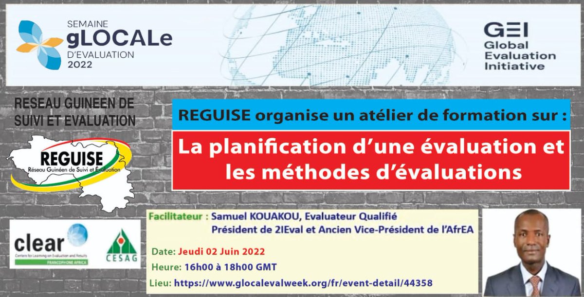 Réseau Guinéen de Suivi et Evaluation (@reguise2019) on Twitter photo #glocal2022
#Kibaro
Semaine globale de l'évaluation. Chez #REGUISE, chacun peut renforcer ces capacités évaluatives. S'inscrire à la formation:
glocalevalweek.org/fr/event-detai…
<a href="/Alghassimou/">Algassimou Porédaka DIALLO</a> <a href="/MEF_GN/">Ministère de l'Economie, des Finances et du Plan</a> <a href="/RFEvaluation/">RFE</a> @GuineeOneUN <a href="/PNUDGuinee/">PNUD Guinée</a>
<a href="/GouvGN/">Gouvernement GN</a> #glocal2022
#Kibaro
Semaine globale de l'évaluation. Chez #REGUISE, chacun peut renforcer ces capacités évaluatives. S'inscrire à la formation:
glocalevalweek.org/fr/event-detai…
<a href="/Alghassimou/">Algassimou Porédaka DIALLO</a> <a href="/MEF_GN/">Ministère de l'Economie, des Finances et du Plan</a> <a href="/RFEvaluation/">RFE</a> @GuineeOneUN <a href="/PNUDGuinee/">PNUD Guinée</a>
<a href="/GouvGN/">Gouvernement GN</a>
