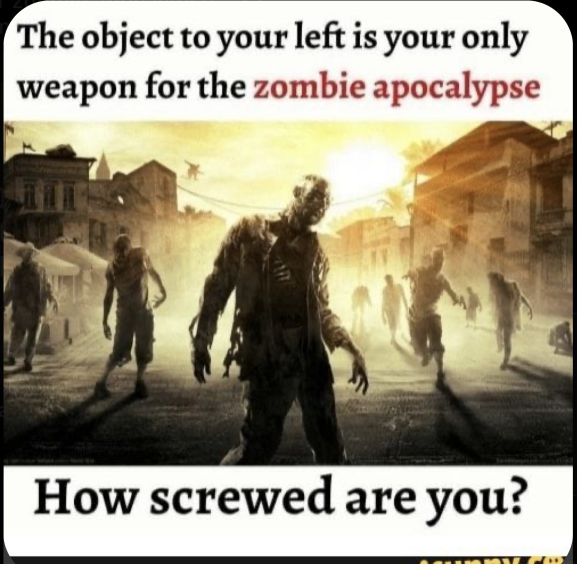 Remember fellow survivors, according to Sawyer, in a zombie apocalypse anything can be a weapon if you are desperate enough. 😂 #zombies