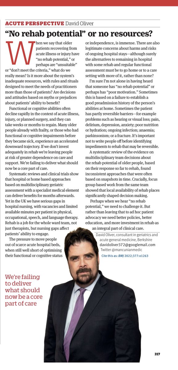 Trisha Elliott (@trisha_the_doc) on Twitter photo I like this piece from <a href="/mancunianmedic/">David Oliver (also on Blue Sky)</a> in the <a href="/bmj_latest/">The BMJ</a>.
Phrases like āno rehab potentialā annoy me. Also references to someone being āat a new baselineā.
Do you have a baseline? I donāt.
In fact, Iām a bit fitter than I was last yearā¦
Link here:
bmj.com/content/377/bm⦠I like this piece from <a href="/mancunianmedic/">David Oliver (also on Blue Sky)</a> in the <a href="/bmj_latest/">The BMJ</a>.
Phrases like āno rehab potentialā annoy me. Also references to someone being āat a new baselineā.
Do you have a baseline? I donāt.
In fact, Iām a bit fitter than I was last yearā¦
Link here:
bmj.com/content/377/bmā¦