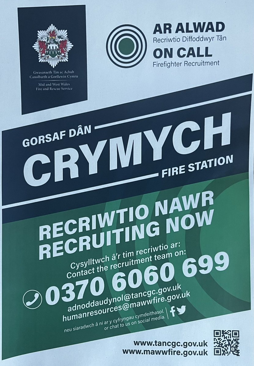 If you live or work in Crymych, Hermon, Llanfyrnach, Glogue, Tegryn, Blaenffos, Boncath, Mynachlogddu, Pentregalar, Crosswell and would like to join our team at Crymych Fire Station please call in on a Monday evening between 7pm and 9pm for more information.